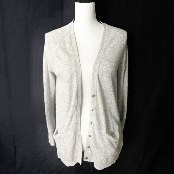 Banana Republic Women’s Small Merino Wool Cashmere Sweater Gray V-Neck Button Up - Picture 2 of 10